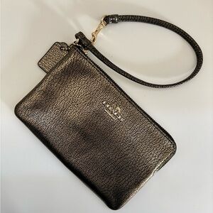 COACH | Women's Smooth Corner Zip Gold Clutch Wristlet Wedding Party Formal